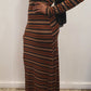 ZIZI Winter Maxi Dress Tan Brown & Orange Stripes with long sleeves and fitted silhouette