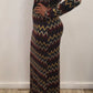 ZIZI Winter Maxi Dress Zig Zag Bold Print maxi pocket dress with long sleeves and fitted waist