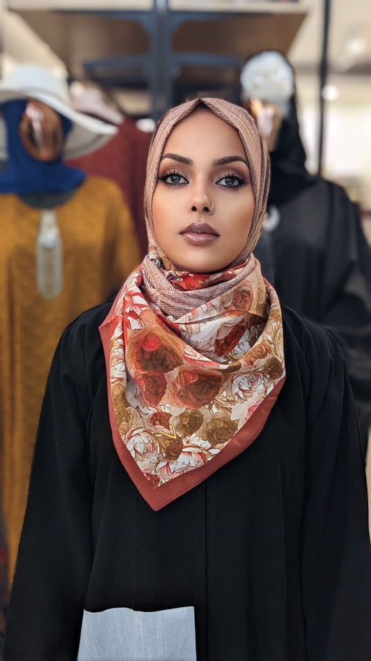 XL Print Hijab — Burnt Orange Flower - ZIZI Boutique