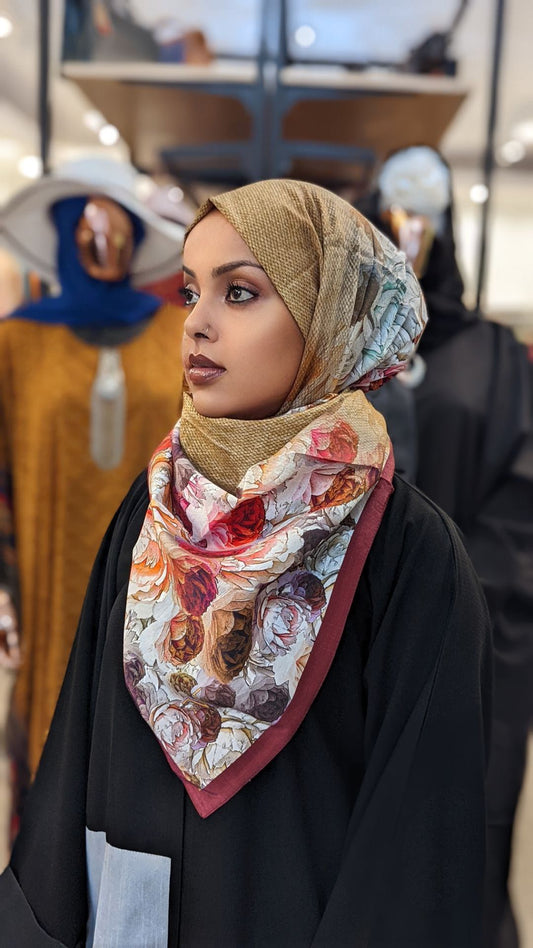XL Print Hijab — Red & Orange Flowers - ZIZI Boutique