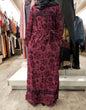 Yani Velvet Print Modest Maxi Dress Sale in burgundy featuring a floral design and belt