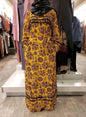 Yani Velvet Print Modest Maxi Dress Sale in vibrant yellow with floral patterns and a stylish silhouette