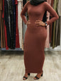 Zipper Maxi Dress in brown with long sleeves, perfect for elegant occasions and stylish outings