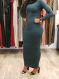 Zipper Maxi Dress in Green from ZIZI Boutique, featuring a sleek design and long sleeves