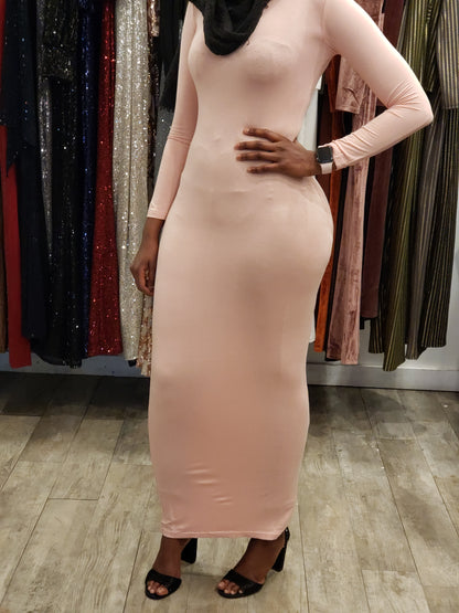 Zipper Maxi Dress in Soft Pink Fabric with Long Sleeves from ZIZI Boutique