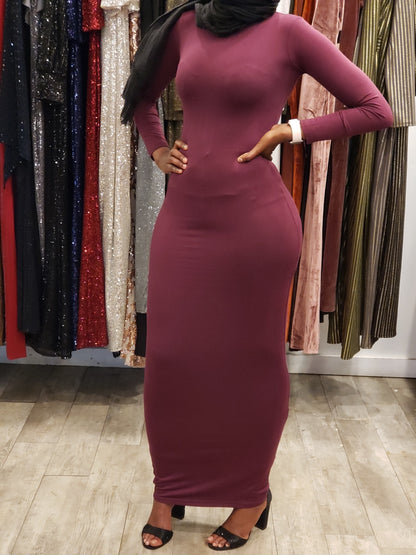 Zipper Maxi Dress from ZIZI Boutique in burgundy color with full sleeves and a flattering fit