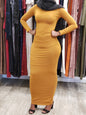 Stylish Zipper Maxi Dress in mustard yellow from ZIZI Boutique, perfect for evening wear