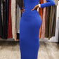 Model showcasing a Bodycon Zipper Maxi Dress Shapewear ZIZI Boutique in vibrant blue with a sleek silhouette