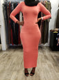 Stylish Bodycon Zipper Maxi Dress Shapewear ZIZI Boutique in coral with long sleeves, perfect for trendy outfits