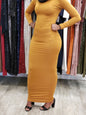 Stylish Bodycon Zipper Maxi Dress Shapewear ZIZI Boutique in mustard yellow perfect for sleek silhouettes