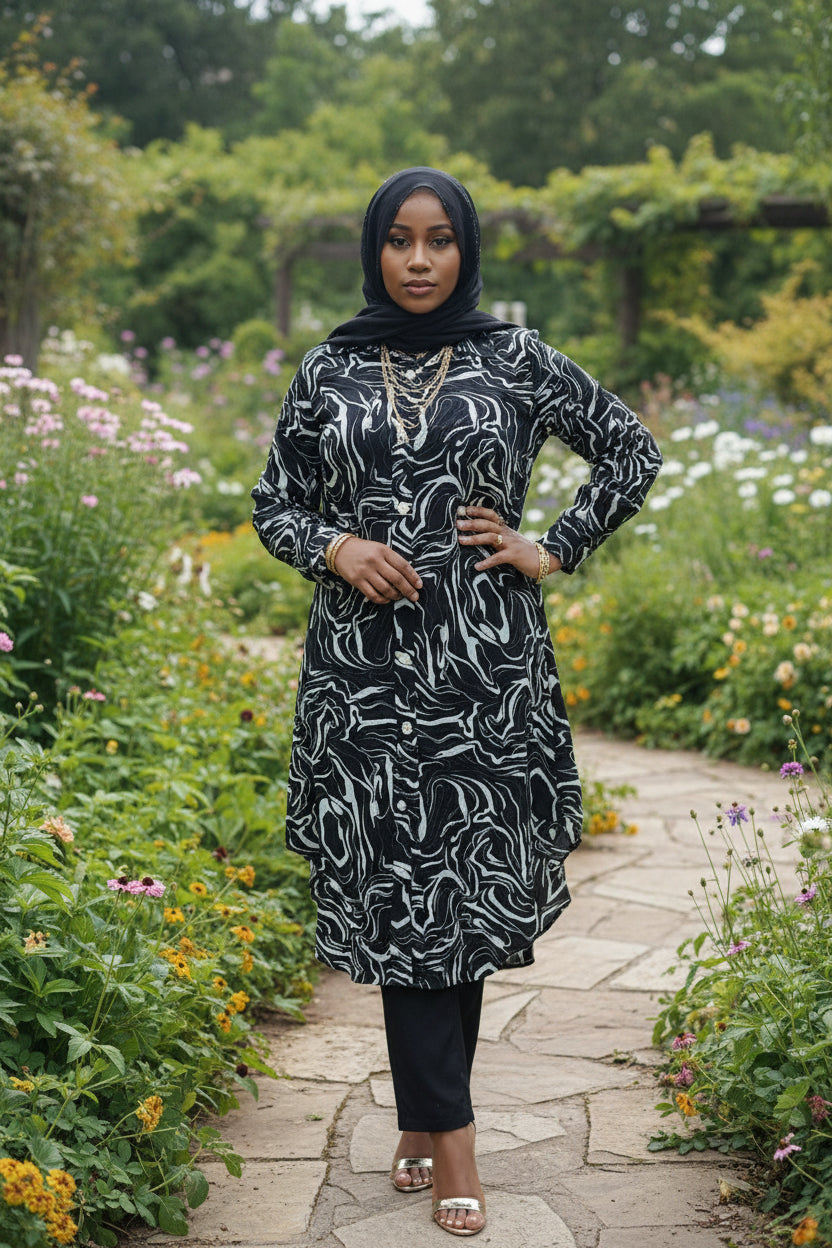 Swirls Print Midi Dress Shirt - ZIZI Boutique