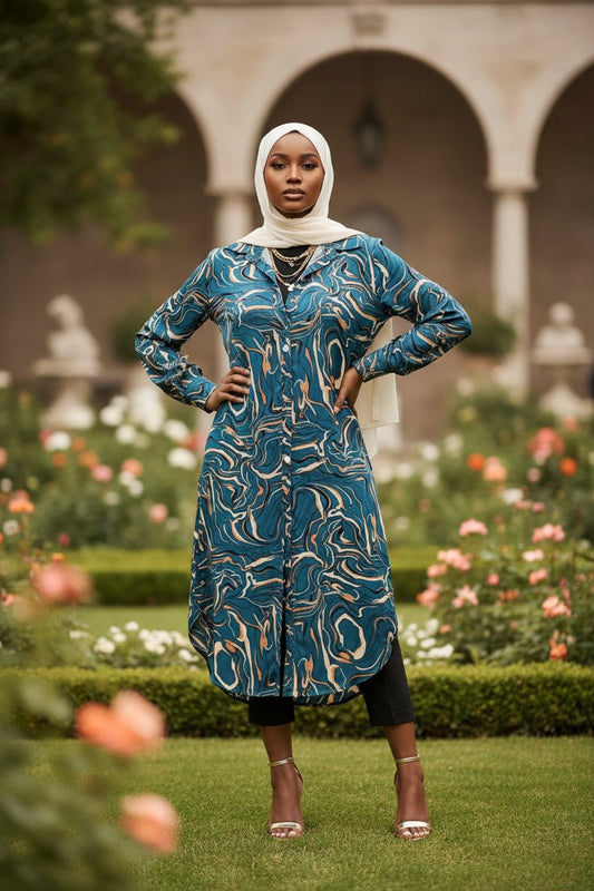 Swirls Print Midi Dress Shirt - ZIZI Boutique