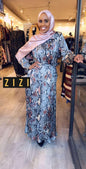 Modest grey snake print dress from ZIZI Boutique, featuring a stylish design and elegant fit