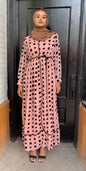ZIZI Maxi Dress in Pink with Black Square Patterns and a Belted Waist for Elegant Occasion Wear