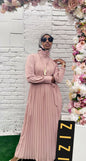 ZIZI Pleated Solid Color Chiffon Modest Maxi Dress in soft pink, perfect for elegant occasions