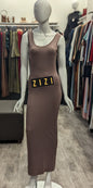 Sleeveless Bodycon Cotton Jersey Maxi Dress in a stylish taupe color displayed on a mannequin