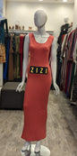 Sleeveless Bodycon Cotton Jersey Maxi Dress in Coral Color, Perfect for Summer Outings