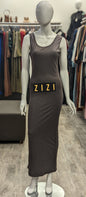 Sleeveless Bodycon Cotton Jersey Maxi Dress in dark gray, perfect for casual or evening wear