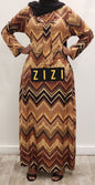 ZIZI Boutique Tie Down Print Modest Maxi Dress with Chevron Patterns for Elegant Style