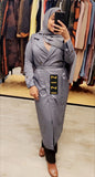 ZIZI Women's Essential Everyday Modest Maxi Blazer in Gray with Stylish Belt and Elegant Design