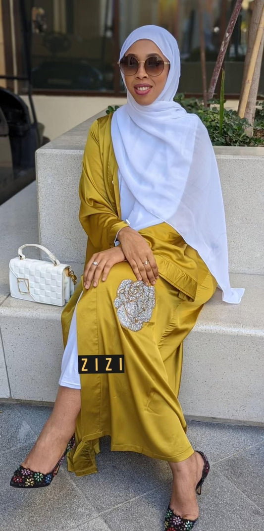 ZZ Satin Flower Kimono — Lime - ZIZI Boutique